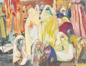 Femmes en Haik a arrivee du Sultan a Marrakech orientaliste moderniste Araber Peinture à l'huile